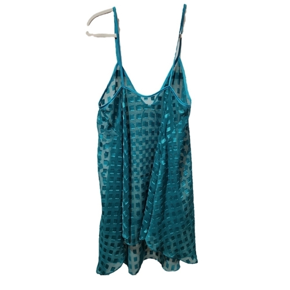 Vintage Josie Teal Checkered Sheer Slip Nightgown L - Picture 5 of 5